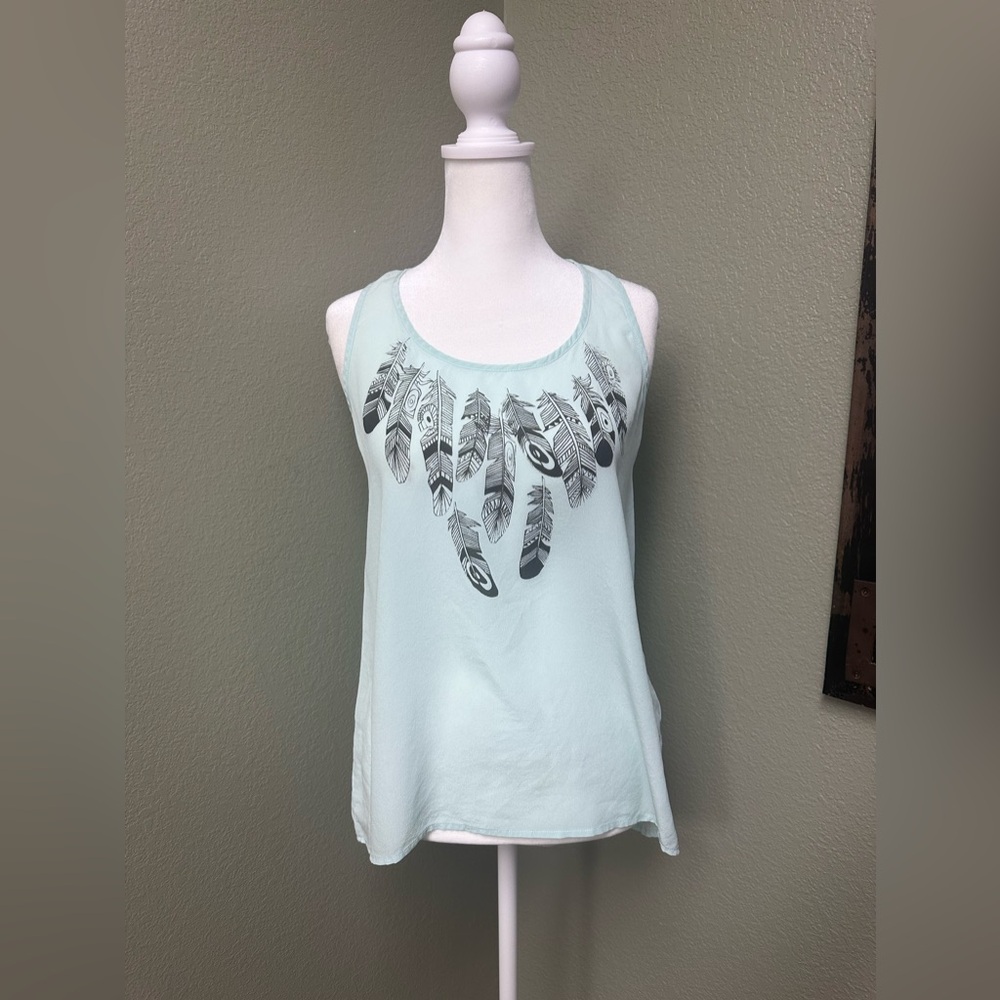 See U Soon sleeveless mint flowy tank top with feathers